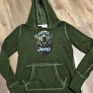 J. America Zen Green Jeep Hoodie with Dog Graphic